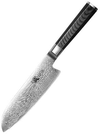 MITSUMOTO SAKARI 17 cm Japanisches Küchenmesser, Damast Santoku Kochmesser