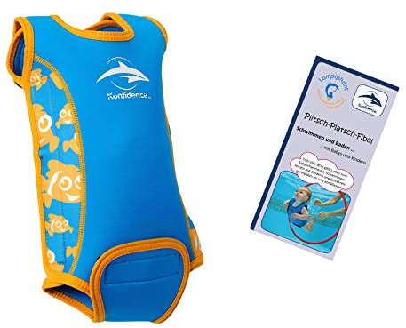 Lampiphant® + Konfidence Babywarma, Schwimm-Anzug mit Plitsch-Platsch-Fibel, Clownfisch, 0-6 Monate