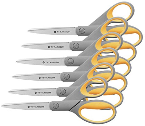 Westcott E-30481 00-I Schere Titanium Super rostfrei, 21 cm, 6 Stück, grau/gelb