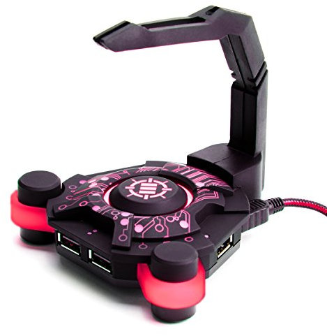 ENHANCE Bungee Gaming LED RGB para ratón. USB hub de 4 Puertos. Mejora tu Experiencia Jugando y Protege el Cable de tu ratón Gamers Profesionales. Sensación de Jugar sin Cable. Rojo.