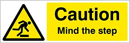 Caledonia Signs 14209G Caution Mind the Step Sign, 300 mm x 100 mm, Rigid Plastic