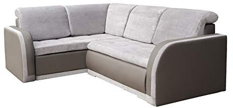 mb-moebel Ecksofa Sofa Eckcouch Couch mit Schlaffunktion und Bettkasten Ottomane L-Form Schlafsofa Bettsofa Polstergarnitur - VERO III (Ecksofa Links, Beige + Hellbraun)