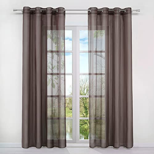 HongYa 1er-Pack Uni Voile Gardine Transparenter Vorhang Schal mit Ösen H/B 225/140 cm Braun