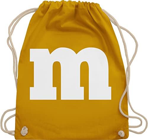 Turnbeutel Rucksack - & Fasching - Taschen - M Aufdruck Karneval I M&M Schokolinse I MM - Unisize - Senfgelb - wurftaschen karnevalsbeutel faschings m& stoffrucksack kamellebeutel karnevalstasche