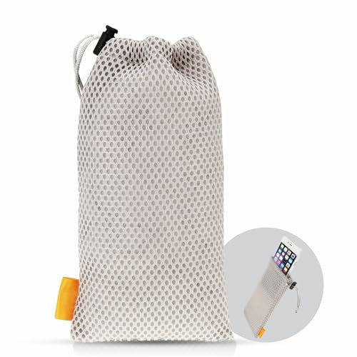 wortek Universal Handytasche Nylon Mesh 18x5 x 9cm Handy Tasche Handysocke für gängige Smartphone bis 6,5 Zoll – Handy Zubehör Mesh Beutel Kopfhörer Smartphonetasche grau