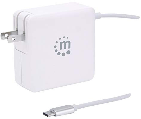 Manhattan 180245 Power Delivery USB-Netzteil mit integriertem USB-C-Kabel 60 W USB-C Power Delivery-Port (PD 3.0) mit bis zu 60 W USB-A Ladeport bis zu 2,4 A weiß