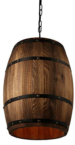 American Country Loft Holz Weinfass Hängeleuchte Deckenpendelleuchte E27 Licht für Bar Cafe Living Dining Restaurant (Large)