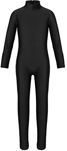 iEFiEL Turnanzug Kinder Mädchen Ganzkörperanzug Trikot Stretch Body Leotard Turnbody für Ballett Gymnastik Sport Training Dancewear Schwarz (Zipper) 128-140