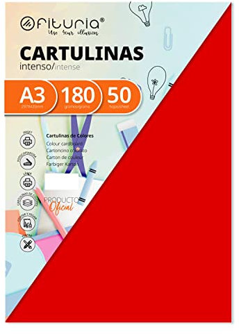 Pack 50 Cartulinas Color Rojo Tamaño A3 180g