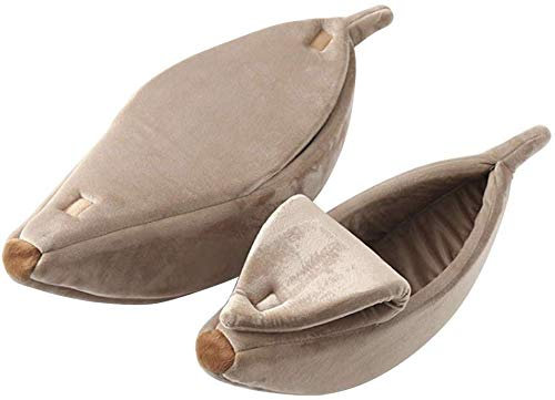 Bananen-Katzenbett, warm, weich, Plüsch, atmungsaktiv, für Welpen, Haustiere, Katzen, Schlafkissen, Größe M, Khaki