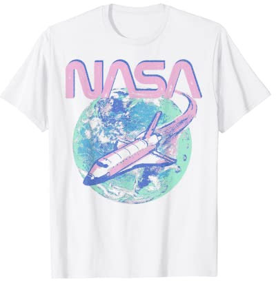NASA Herren Klassisches T-Shirt mit V-Ausschnitt und NASA-Logo in Weiß, Größe S