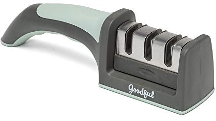 Goodful Aiguiseur de couteaux à 3 étapes, aide à réparer, restaurer et polir les lames non dentelées rapidement, en toute sécurité et facilement, PP, TPE, céramique, tungstène, sauge