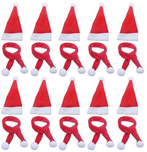 LOOGI Mini Santa Hats Santa Scarf 10pcs, Small Santa Hats Christmas Scarf for Wine Bottles Crafts Ornaments Decor