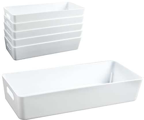 6x Ordnungsboxen - 6 cm hoch - WEIß - 30x12,5x6cm - 1,9 Liter - Ordnungskorb - Schubladenorganizer Schublade - Organizerbox - Ordnungssystem Kunststoff Aufbewahrung Bad Korb Schrank Schreibtisch Kiste