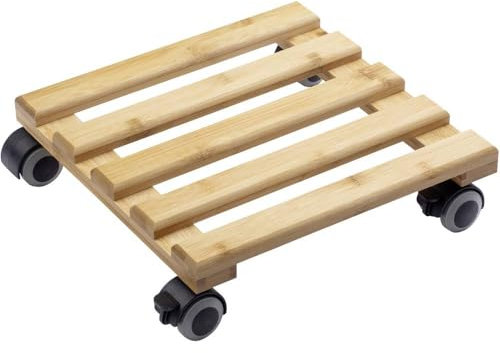 Metafranc Pflanzenroller 300 x 300 mm - 60 kg Tragkraft - Bambus-Platte - Natürlicher Holz-Look - TPE-Rollen mit 4 Feststellern / Indoorroller / Blumenroller / Transporthilfe für Pflanzen / 825340