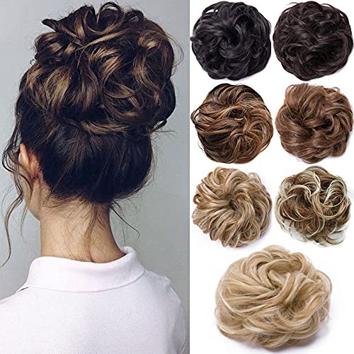 Scrunchy Scrunchie Hair Bun Extensions - Updo Hairpiece, Wavy Curly Messy Donut Hair Chignons - Burgundy