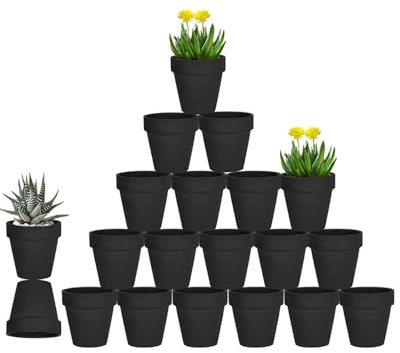 vensovo 7.6CM Black Terracotta Pots with Drainage - 20 Pack Clay Flower Pots, Succulent Nursery Pots Great for Plants, Crafts, Wedding Favor