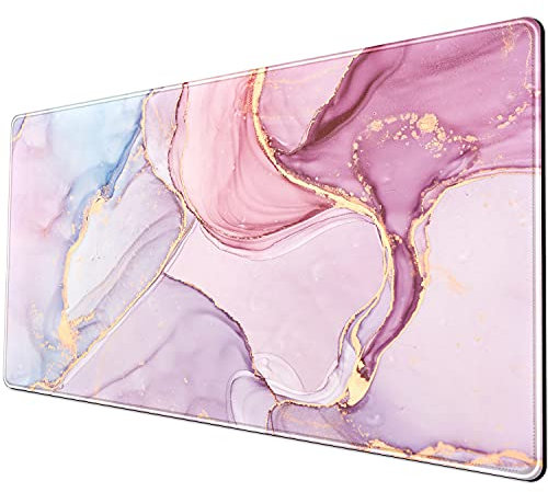 Schreibtischunterlage, XXL-Mauspad, rosa-rotgoldener Marmor, Bürobedarf und Zubehör, Dekoration, für Frauen, 80 x 40 cm, genähte Kanten, glatte Oberfläche und rutschfeste Gummiunterseite, großes