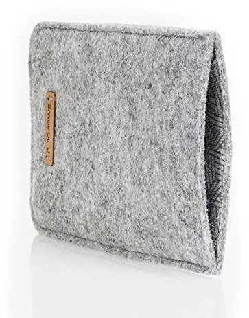 smukbird - Handytasche für iPhone 13 mit Case | aus echtem Filz + Baumwolle | hellgrau | Design: Tracks