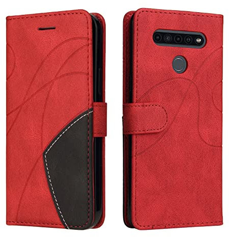 Fatcatparadise Funda para LG K41S / K51S, Flip Folio Libro de Cuero Carcasa de TPU, con Cierre Magnético, Ranura para Tarjeta, Tarjetero y Suporte, Capa Plegable Cartera, Tipo Étui Piel (Rojo)