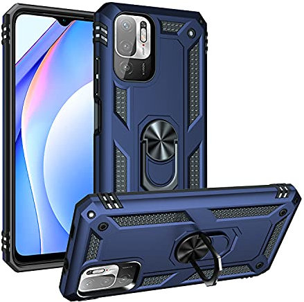 Funda para móvil Xiaomi Poco M3 Pro 5G/Redmi Note 10 5G con Anillo Giratorio 360 Metálico Imán Carcasa Magnética Rígida Antigolpes Resistente Soporte (Xiaomi Poco M3 Pro 5G/Redmi Note 10 5G, Azul)