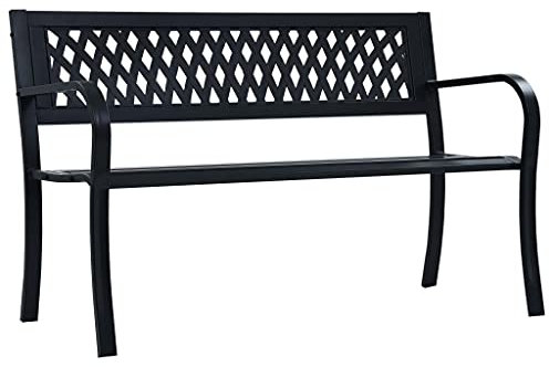 ZQQLVOO Gartenbank 125 cm Schwarz Stahl,Gartenbank aus Holz für den Außenbereich mit Rückenlehne und Armlehnen, Doppel-Terrassenstuhl, Veranda, Gartenmöbel