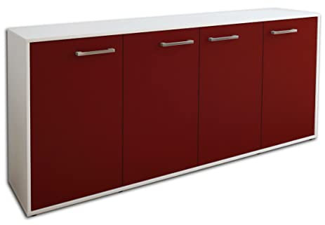 Lqliving Kommode Sideboard Elana, Korpus in Weiss matt, Front im trendigem Rot/Bordeaux (180x79x35cm), inkl. Metall Griffen, Made in Germany