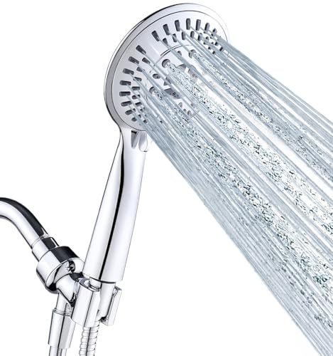 BRIGHT SHOWERS 9 Spray Settings Handheld Shower Head Set - Chrome Finish - Includes 60 Inch Flexible Hose and Adjustable Shower Arm Mount Bracket
