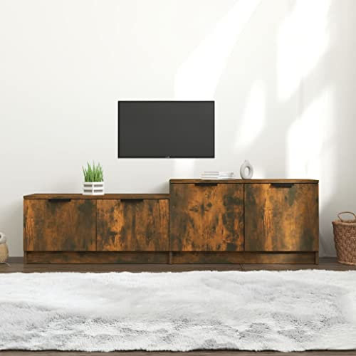 homiuse Meuble TV Chêne Fumé 158,5x36x45 cm Bois d'ingénierie Unité TV Design Epuré Armoire TV Bibliothèque Salon Meuble de Télévision Etagère de Rangement Cadres Photo Plantes Livres