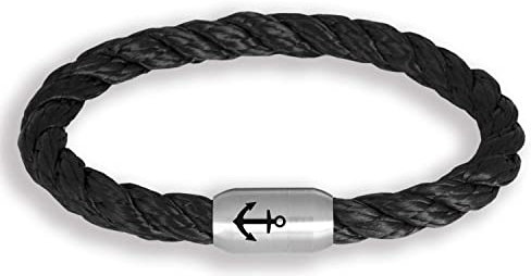 Paris Montana La pulsera original de ancla de cuerda náutica – The Legend – Estable trenzado con grabado hecho a mano con cierre magnético de 8 mm de diámetro, 19 cm - 24 cm, Acero