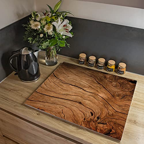banjado® Herdabdeckplatte Glas 1-teilig 70x52 cm/Schneidebrett Herdabdeckung mit Motiv Trockenes Holz/Herdabdeckplatten Ceranfeld 1teilig / Schneidebrett Glas individuell einsetzbar