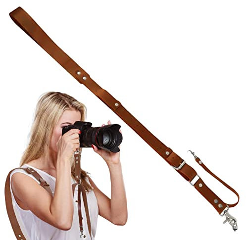 Tumotsit Courroie d'appareil Photo en Cuir,Bandoulière réglable pour Appareil Photo - Sangle en Cuir Harnais en Cuir Simple Professionnel Bandoulière Quick Release Gear