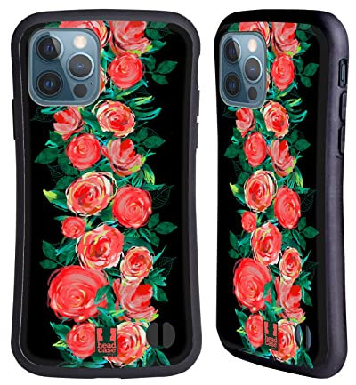 Head Case Designs Linea Rosa Fiorato Scuro Cover Ibrida Compatibile con Apple iPhone 12 / iPhone 12 PRO