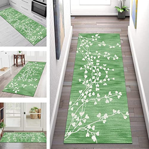 Teppich Läufer Lang Flur Küche rutschfest Teppichmatten Küchenläufer Modern waschbar Flurteppich 70X250CM Grün Abstrakt Teppichläufer Küchenteppich Meterware Esszimmer Schlafzimmer Wohnzimmer Matten