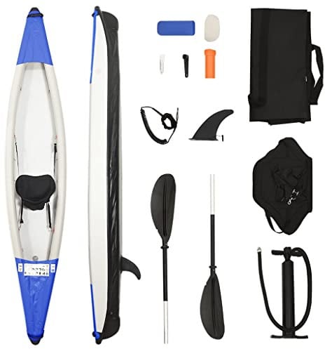 vidaXL Kajak Aufblasbar, Schlauchboot mit Handpumpe Paddel, Angelkajak Wanderkajak für Angeln Camping, Ruderboot Kanu, Blau Polyester