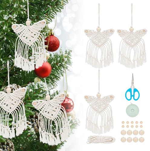 ORIGACH 3 Set Makramee Engel Kits für Anfänger, Engel Weihnachten hängende Ornament, Boho Makrame Wand hängende Dekoration, handgemachte gewebte Dekoration für Haus Wohnzimmer Geburtstag