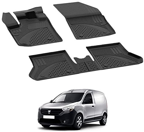 Auto Fußmatten Kompatibel mit Dacia Dokker 2012-2024 Geruchlos 4.5D Passform Allwetter Automatten 5 Teilige | Antirutschmatte Hoher Rand Gummimatten Schwarz Fussmatten Vorne Hinten Autoteppich