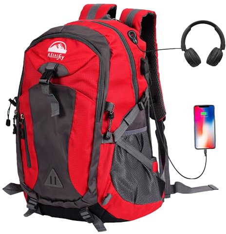 Alitifiy 40L Hiking Backpack, Hiking Rucksack Durable Waterproof Travel Bag Outdoor Sports Camping Cycling Skiing Daypack Climbing Trekking Mountaineering Gifts for Men Women (Red)