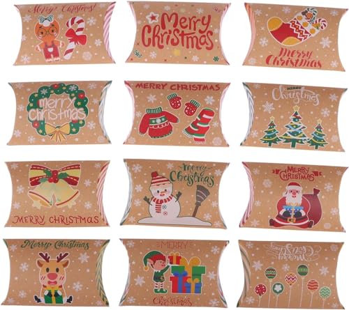 12 Stück Kraftpapier klein Geschenkschachtel Weihnachten Geschenkbox Klein für Süßigkeiten keks Plätzchen Weinachten Box Xmas Geschenkkarton für Christmas Weihnachten Geschenk Keksverpackungen Party