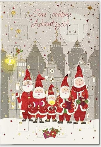 Kleiner hochwertiger Adventskalender mit 24 Bildern als doppelseitige Grußkarte zum Verschicken mit goldenem Umschlag, made in Germany (Nikolaus Chor)