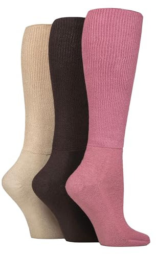 IOMI Knee High Diabetic Socks 3 Pack Bamboo Non Elastic Socks for Swollen Feet | Long Extra Wide Non-Binding Soft Top Socks