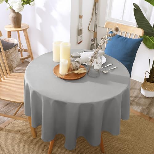 Deconovo Tischwäsche Tischtuch Wasserdicht Tischdecke Tischdeko Wasserabweisend Tischwäsche Lotuseffekt Tischtücher, Rund, 140cm, Grau, 1 Stück
