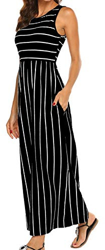 BDTECAOR Maxikleid Damen Sommer Boho Ärmellos Lange Tank Kleid mit Taschen | Sommerkleider mit Rundhals, Hoher Taille, Weich Elastisch, Leicht und Luftig, Blumenmuster & Einfarbig, für Alltag & Urlaub