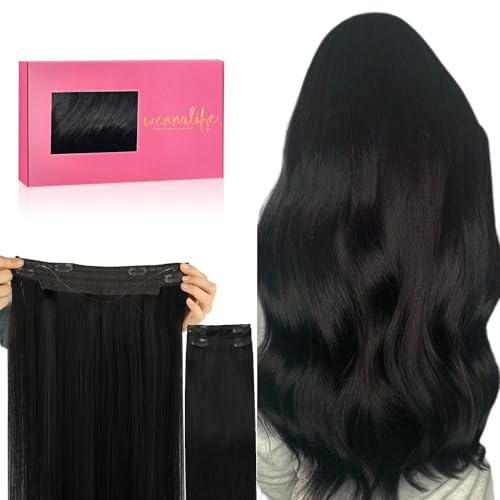 WENNALIFE Flip in Extensions Echthaar, 50cm 20 Zoll 140g Natürliches Schwarz Flip in Extension Echthaar Haarverlängerung Echthaar Extensions Haarverlängerung Mit Draht Unsichtbare Haar Extensions
