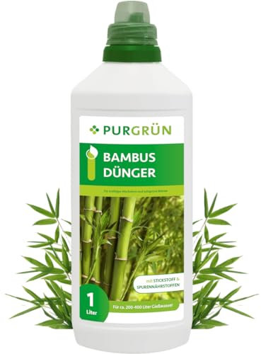Purgrün® Bambusdünger 1 Liter – Extra Stickstoff für kräftiges Wachstum – Spurennährstoffe für intensive Blattfärbung – Ergiebiges Konzentrat für ca 400 Liter Gießwasser – Premium-Flüssigdünger