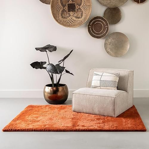 FABRIQ Kunstfell Teppich Kupfer, Teppich Wohnzimmer 160x230 cm, Hochflor Teppiche, Wohnzimmerteppich, Shaggy Teppich Flauschig Schlafzimmer