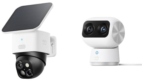 eufy Security SoloCam S340, Überwachungskamera aussen solar, 360°-Überwachung & Indoor Cam S350, Dual Kameras, 4K UHD Auflösung