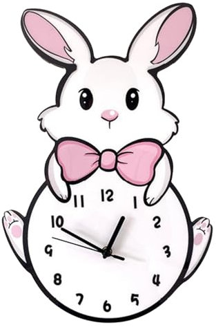 LOVIVER Niedliche Wanduhr, leiser Hase, Wanduhr, dekorative Uhr für Kinderzimmer, Schlafzimmer, Kindergarten, Dekoration