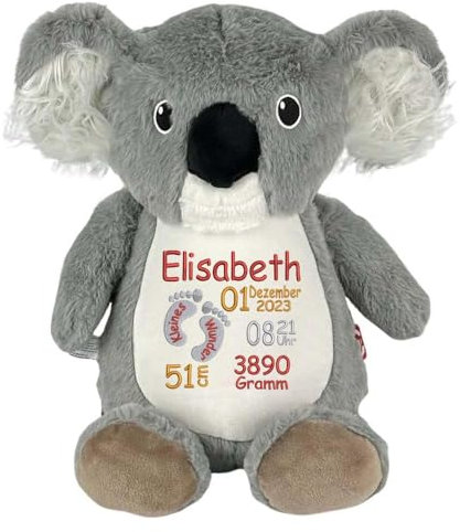 Elefantasie Personalisiertes Stofftier Koala Kuscheltier Bestickt Plüschtier zur Geburt Stickmotiv Füßchen