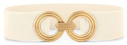 JasGood Damen Breiter Elastischer Taillengürtel Stretchy Gürtel für Kleider Hüftgürtel Goldener Schnalle Gürtel für Damen,Beige,100cm